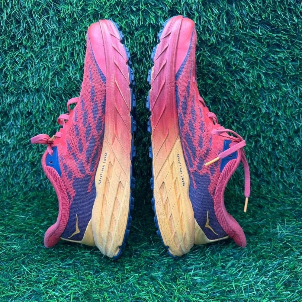 Hoka Speedgoat 5 Mens 12D Trail Running Shoes Red Yellow Vibram 1123157 FRYL